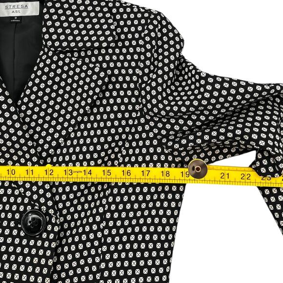 Stresa Black White Double Breasted Notched Lapel Geometric Blazer Jacket Size 8 - Picture 6 of 7